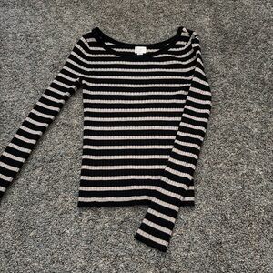 A New Day Black and Cream Striped Top